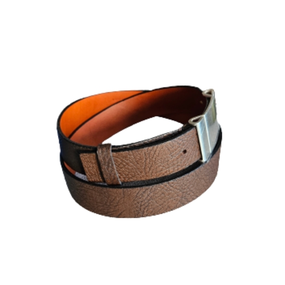 Bosca brown leather belt silvery buckle unisex size 38" - Picture 3 of 12